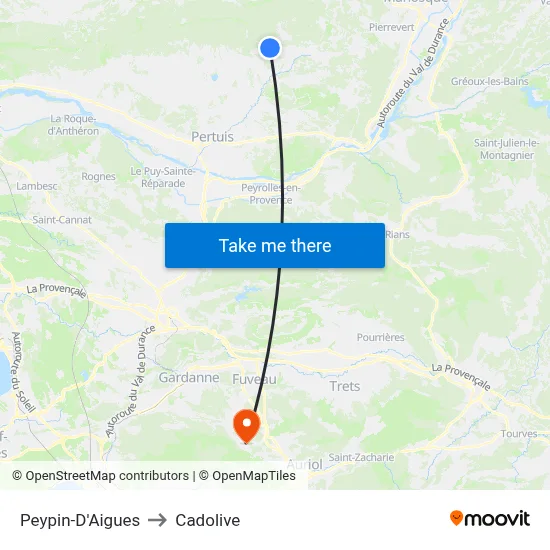Peypin-D'Aigues to Cadolive map