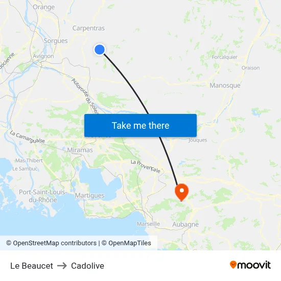 Le Beaucet to Cadolive map