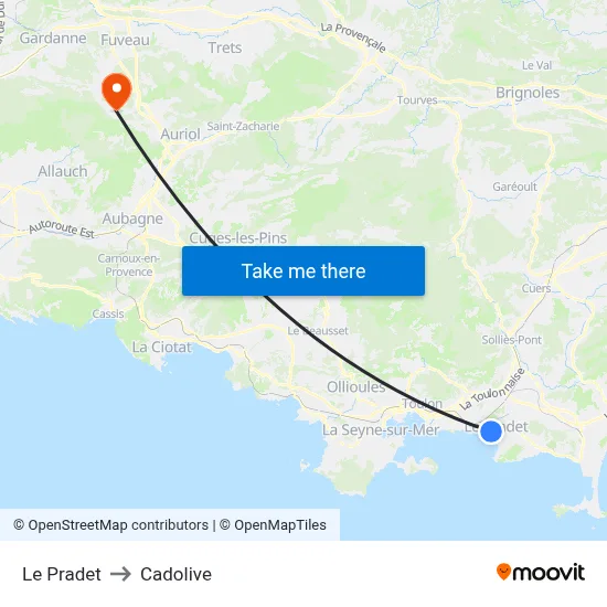 Le Pradet to Cadolive map