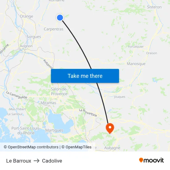 Le Barroux to Cadolive map