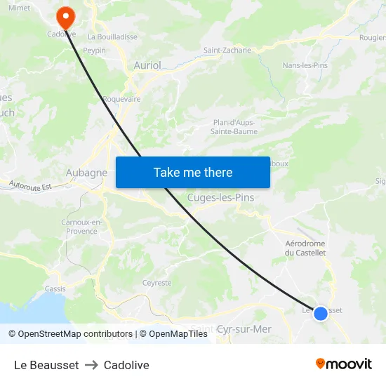 Le Beausset to Cadolive map