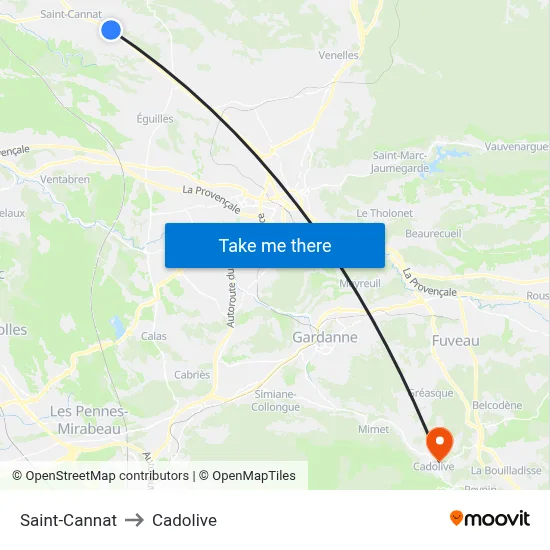 Saint-Cannat to Cadolive map