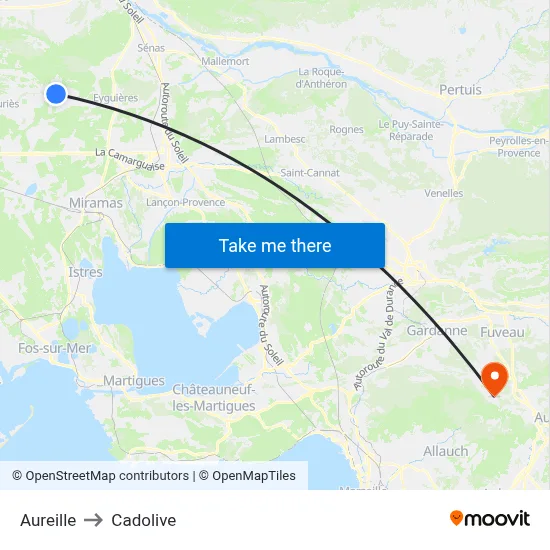 Aureille to Cadolive map