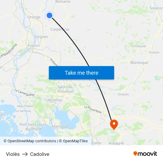 Violès to Cadolive map