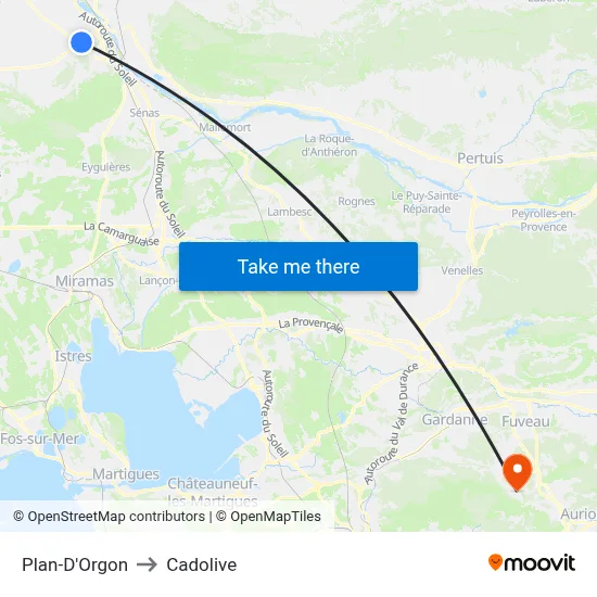 Plan-D'Orgon to Cadolive map