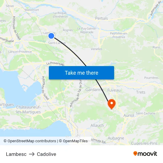 Lambesc to Cadolive map