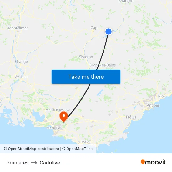 Prunières to Cadolive map
