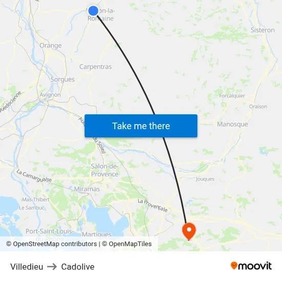 Villedieu to Cadolive map