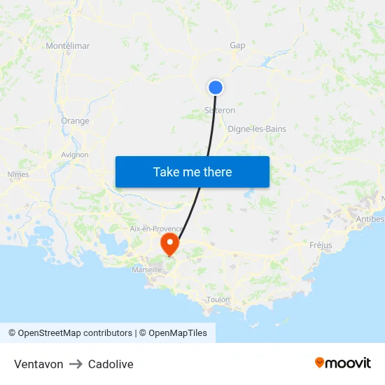 Ventavon to Cadolive map