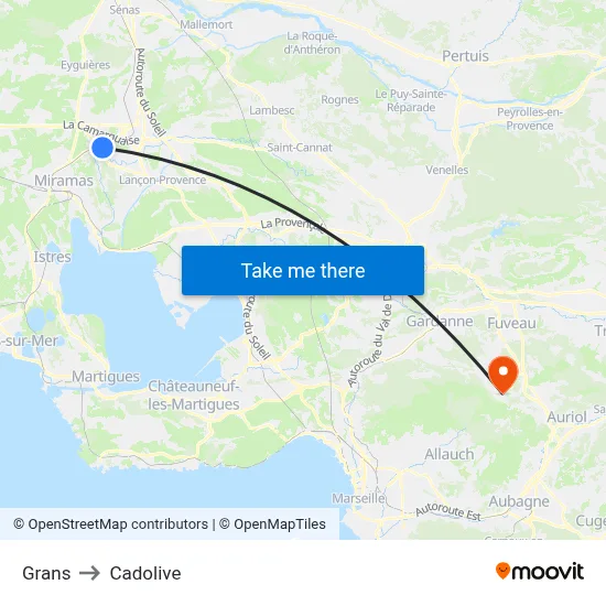 Grans to Cadolive map