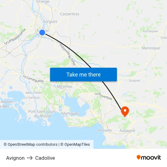 Avignon to Cadolive map