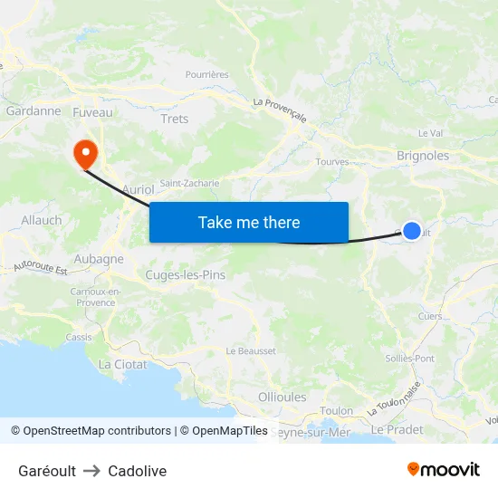 Garéoult to Cadolive map
