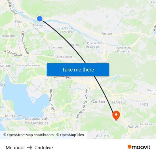 Mérindol to Cadolive map