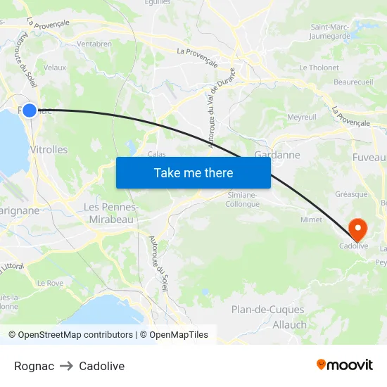 Rognac to Cadolive map