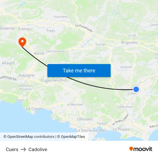 Cuers to Cadolive map