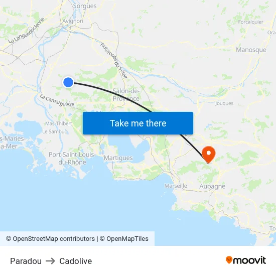 Paradou to Cadolive map