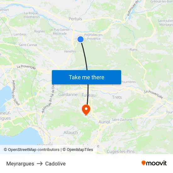 Meyrargues to Cadolive map