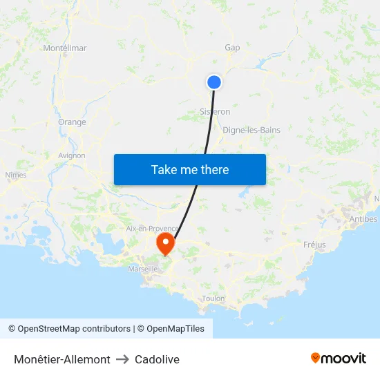 Monêtier-Allemont to Cadolive map