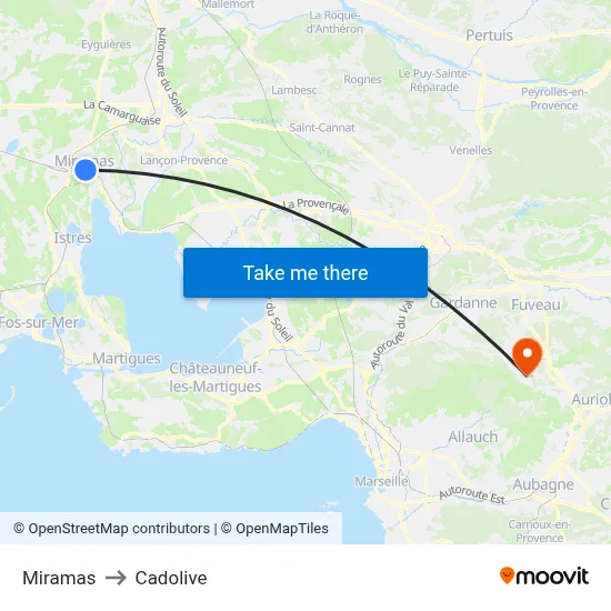 Miramas to Cadolive map