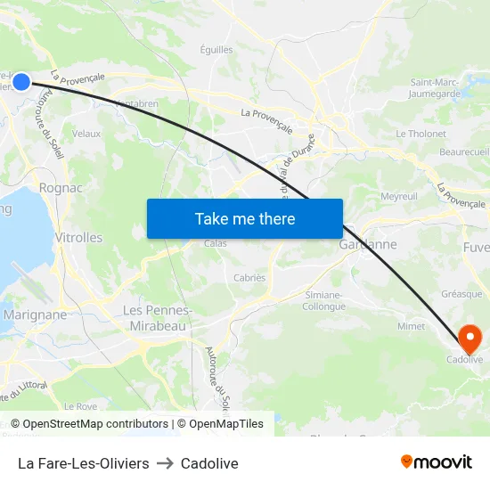 La Fare-Les-Oliviers to Cadolive map