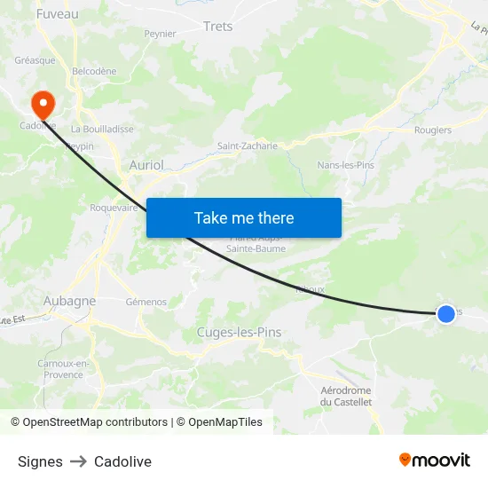 Signes to Cadolive map