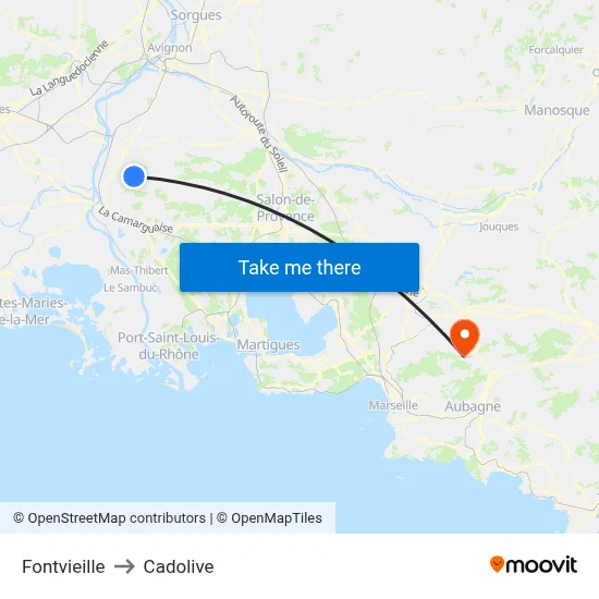 Fontvieille to Cadolive map
