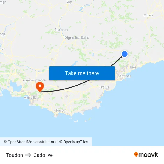 Toudon to Cadolive map