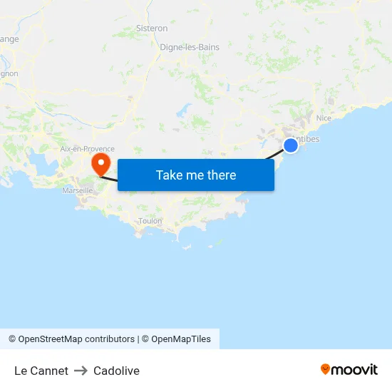 Le Cannet to Cadolive map
