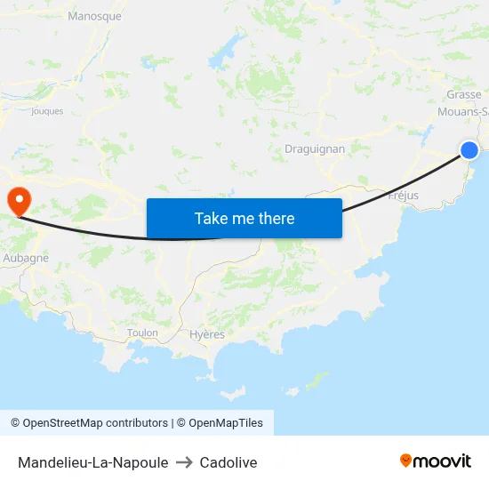 Mandelieu-La-Napoule to Cadolive map