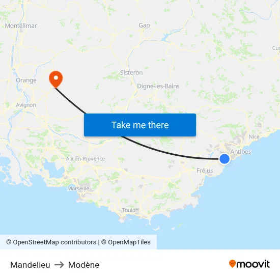 Mandelieu to Modène map
