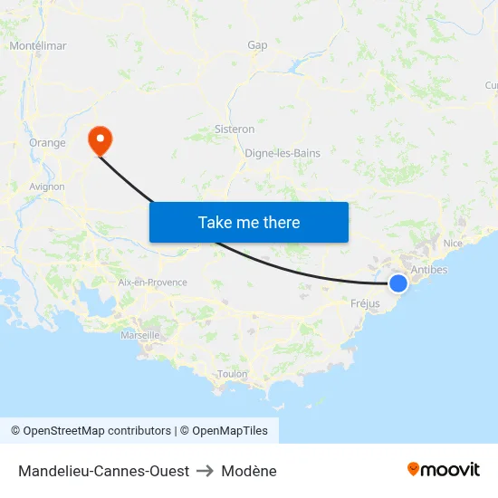 Mandelieu-Cannes-Ouest to Modène map