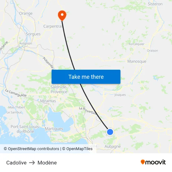 Cadolive to Modène map