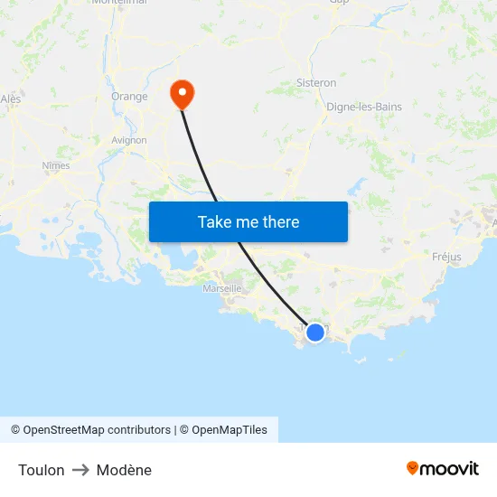 Toulon to Modène map