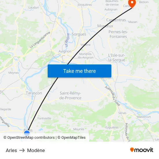 Arles to Modène map