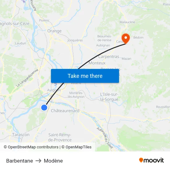 Barbentane to Modène map