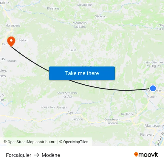 Forcalquier to Modène map