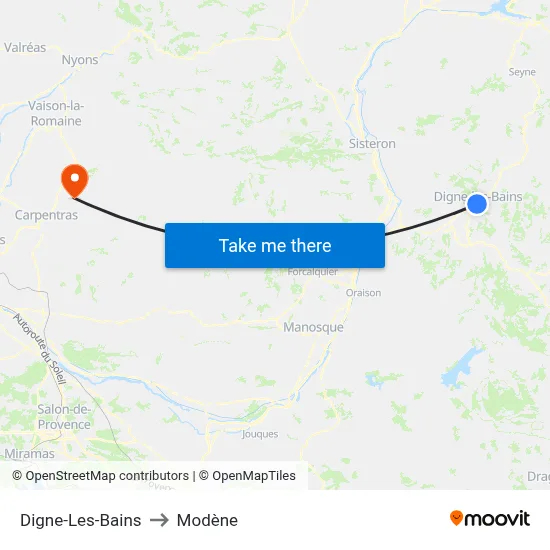 Digne-Les-Bains to Modène map