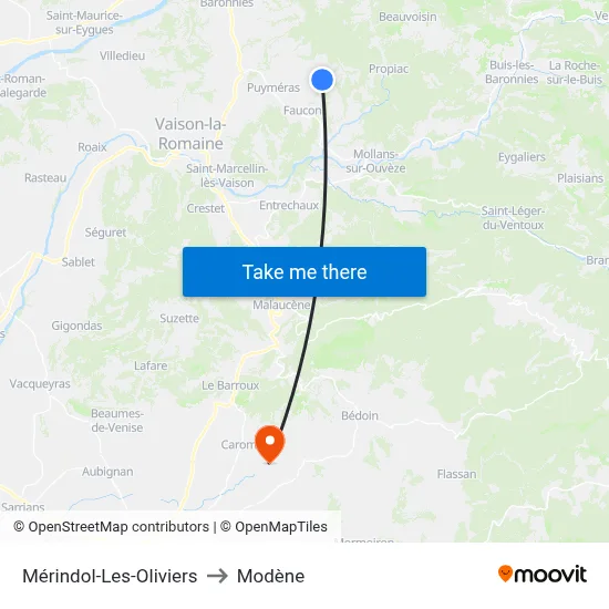 Mérindol-Les-Oliviers to Modène map