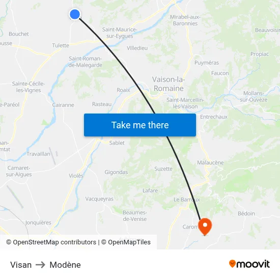 Visan to Modène map