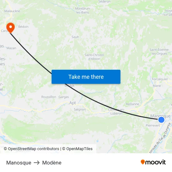 Manosque to Modène map