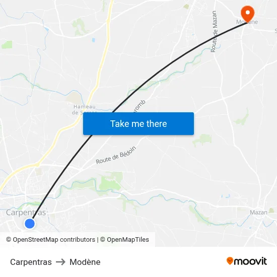 Carpentras to Modène map