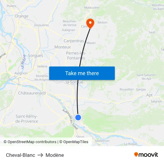 Cheval-Blanc to Modène map