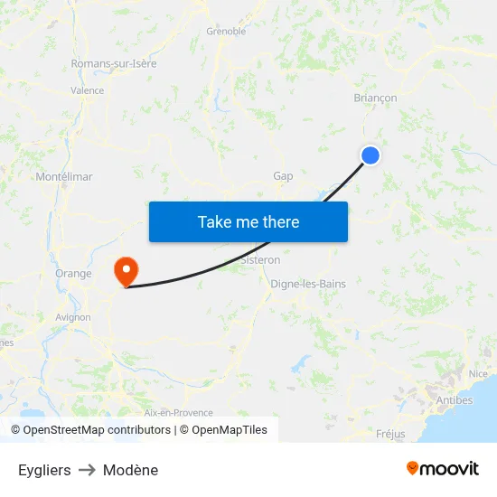 Eygliers to Modène map