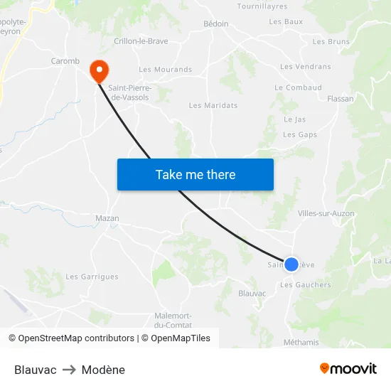 Blauvac to Modène map