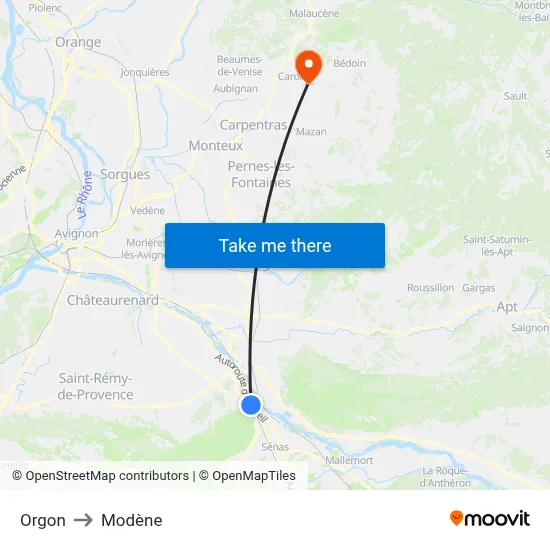 Orgon to Modène map