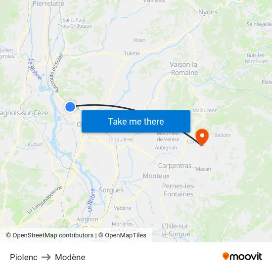 Piolenc to Modène map