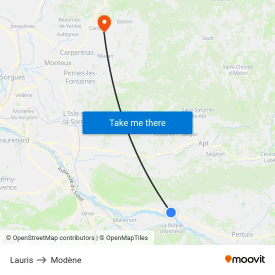 Lauris to Modène map