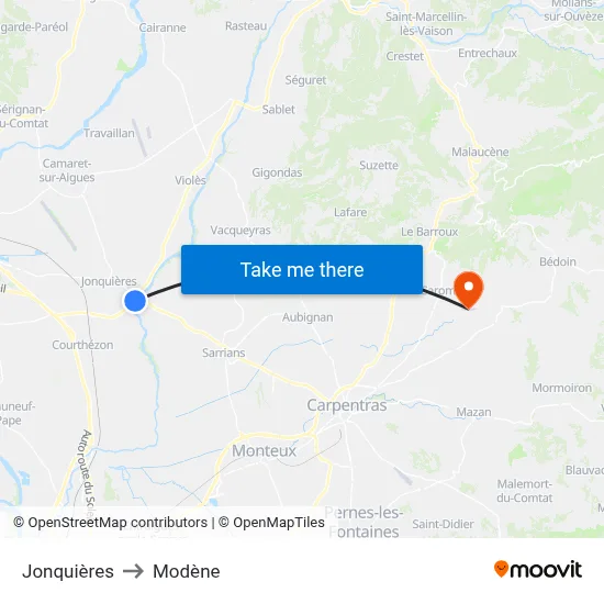 Jonquières to Modène map
