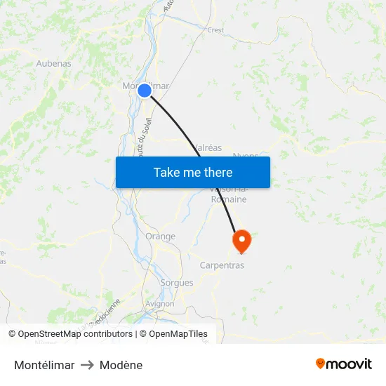 Montélimar to Modène map