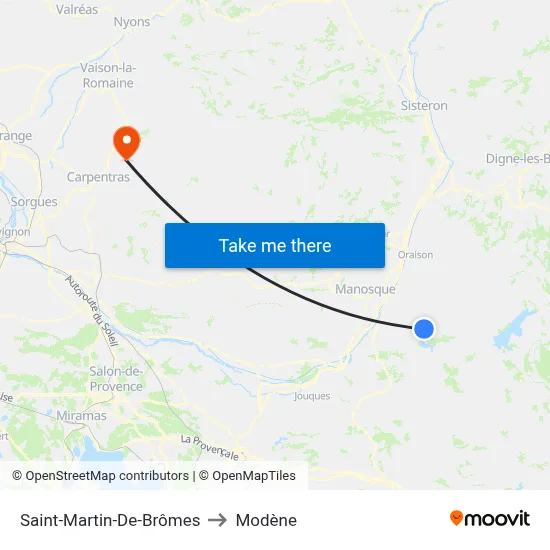 Saint-Martin-De-Brômes to Modène map